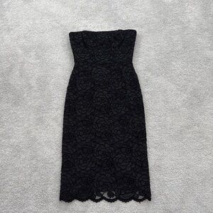 Black strapless velvet lace cocktail dresss